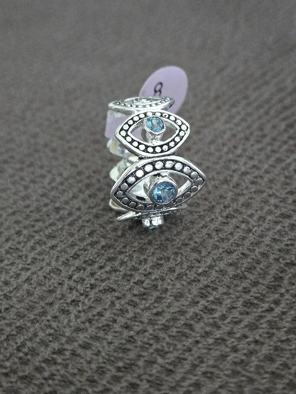 Athra Trading Inc. (ATI) Silver🤍 Ring💍 with Evil Eyes🧿 and Sky Blue🩵 Topaz
